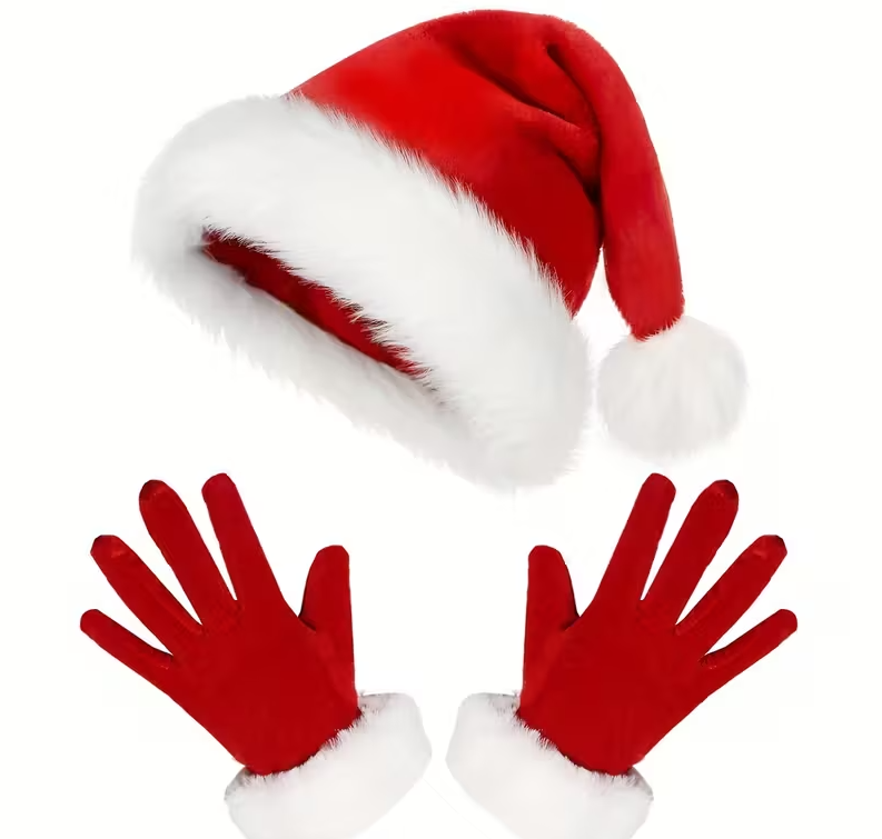 Santa Hat & Gloves Set – Christmas Costume Accessories